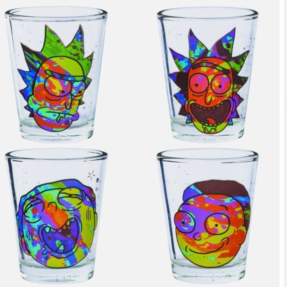 Silver Buffalo Rick & Morty Colorful Faces 2-Ounce Mini Shot Glasses- Set of 4